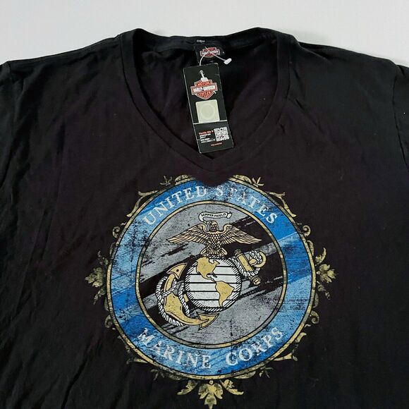 Harley-Davidson Motorcyles Womens XL US Marine Corps Black Graphic Tee Shirt Top - Picture 5 of 16